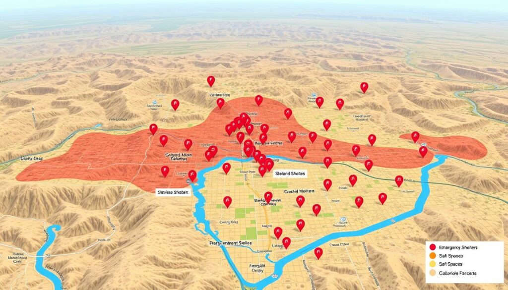 Emergency shelters map using GIS capabilities